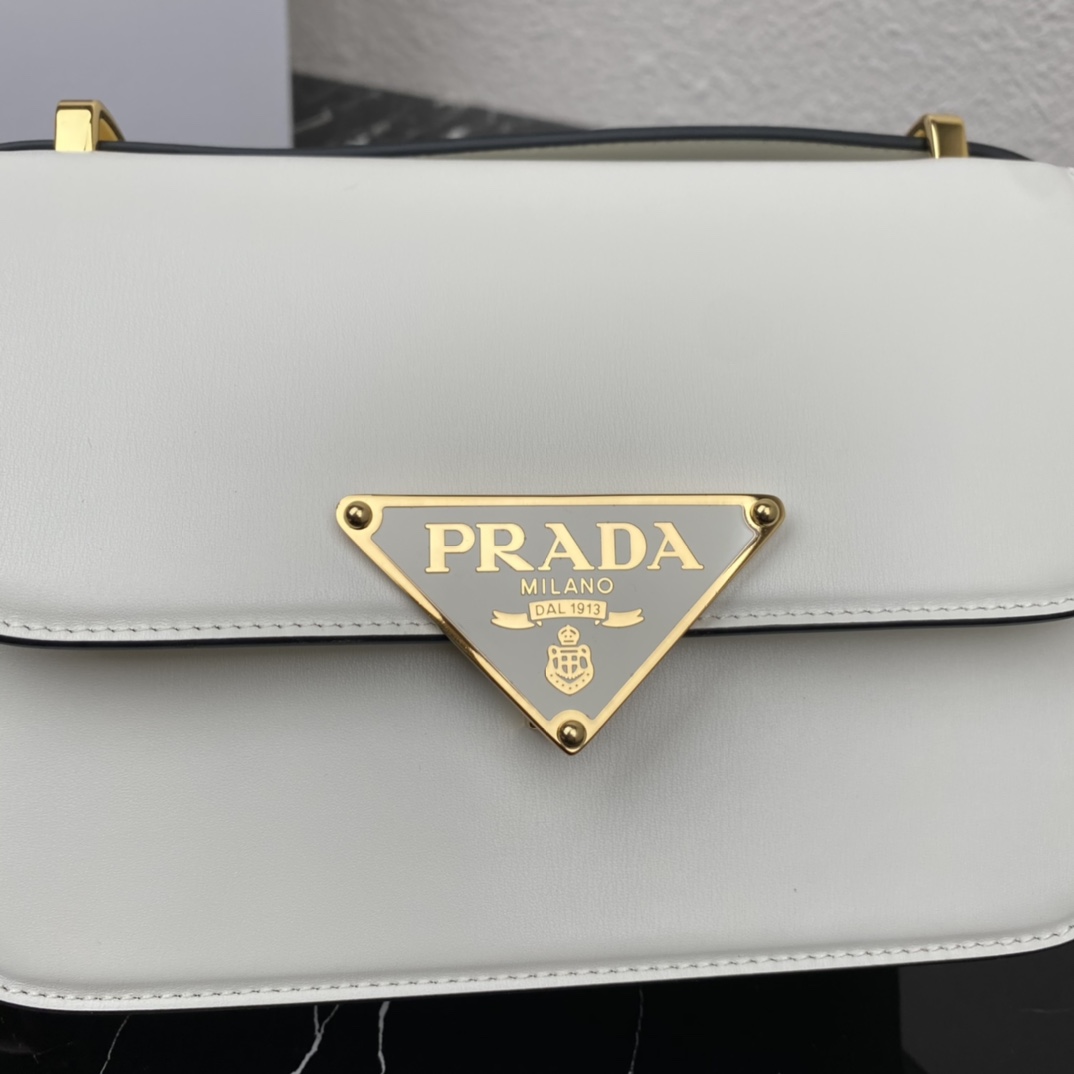 Prada Embleme Leather Shoulder Bag Handbag White 1BD320